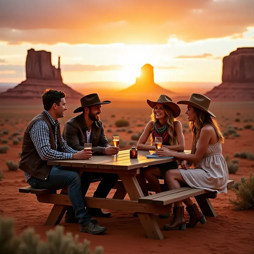 Пейзаж Монументальной долины с красными скалами на фоне голубого неба